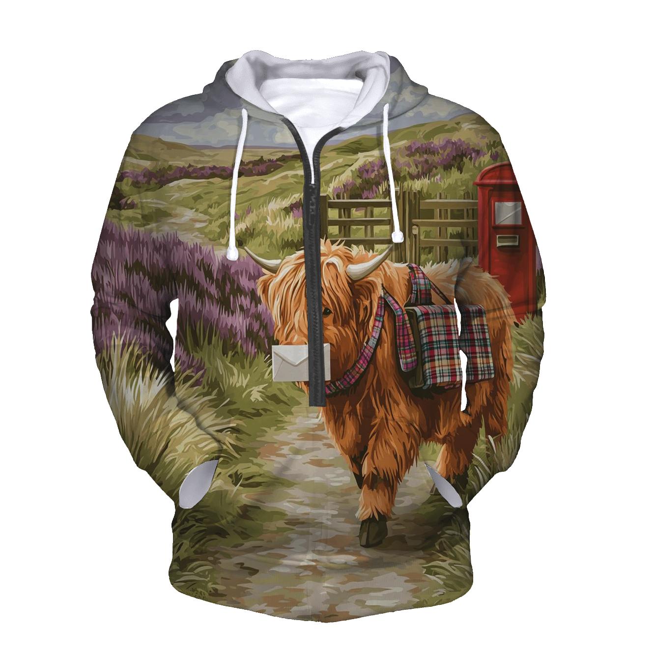 Highland Cow Mail Carrier On The Moor pullover hoodies