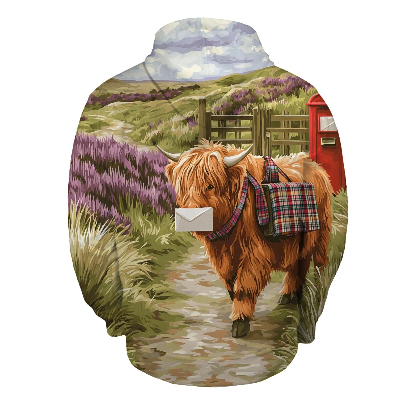 Highland Cow Mail Carrier On The Moor pullover hoodies