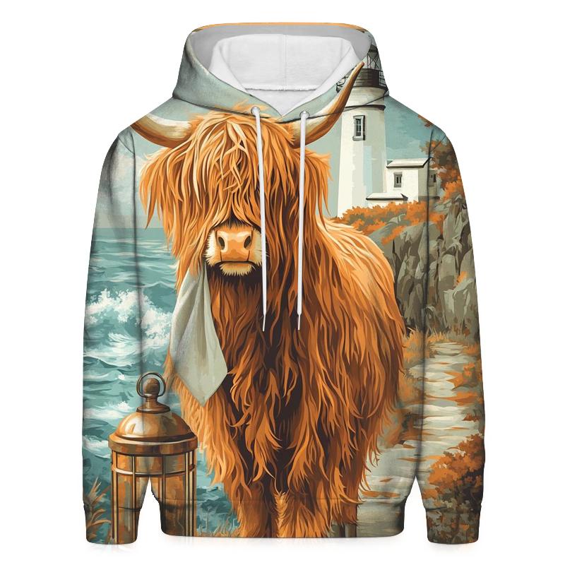 Highland Cow Lighthouse Keeper graphic hoodies