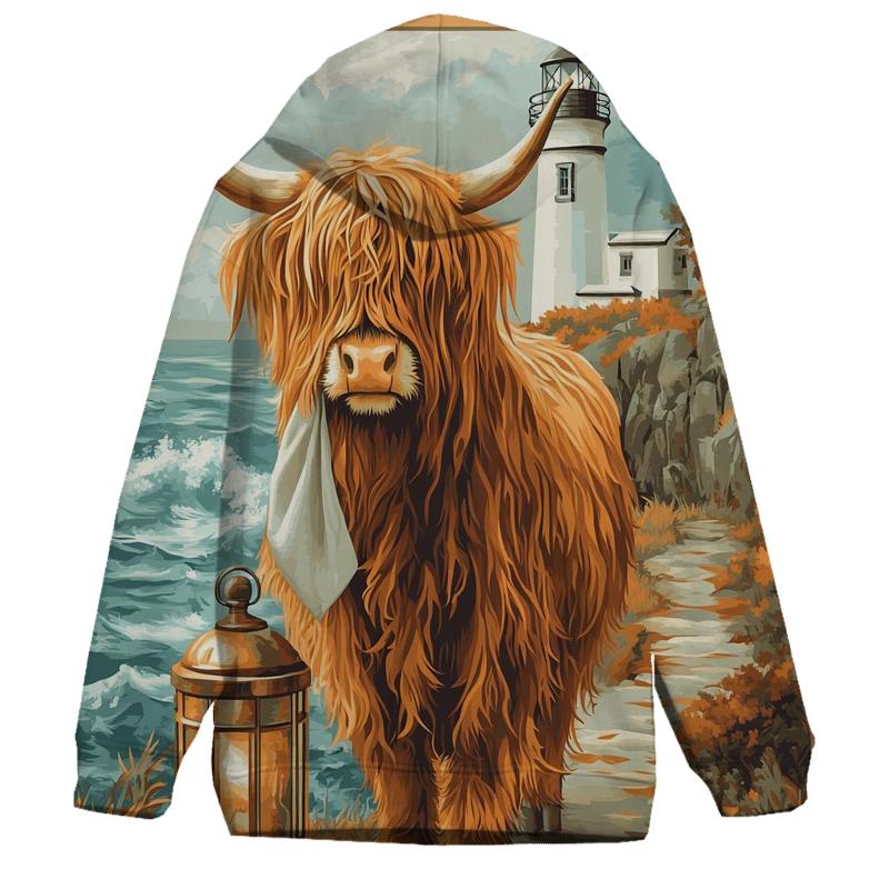 Highland Cow Lighthouse Keeper graphic hoodies