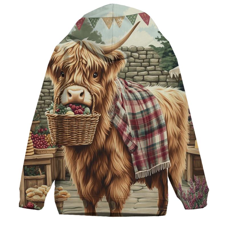 Market Day With Highland Cow Charm printed hoodies