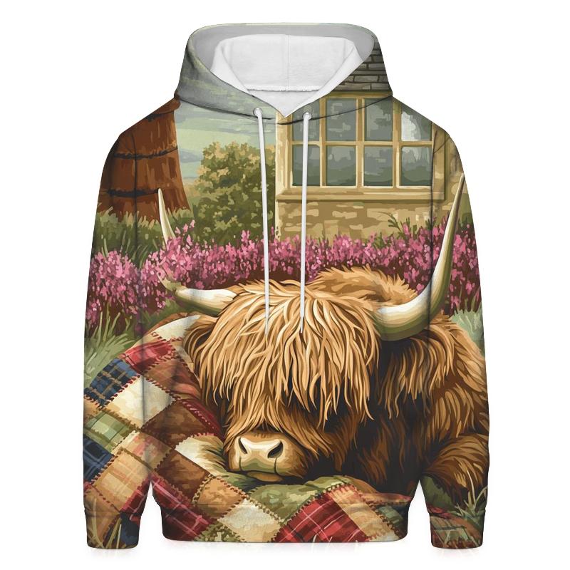 Tartan Quilt Highland Cow Companion zip-up hoodies