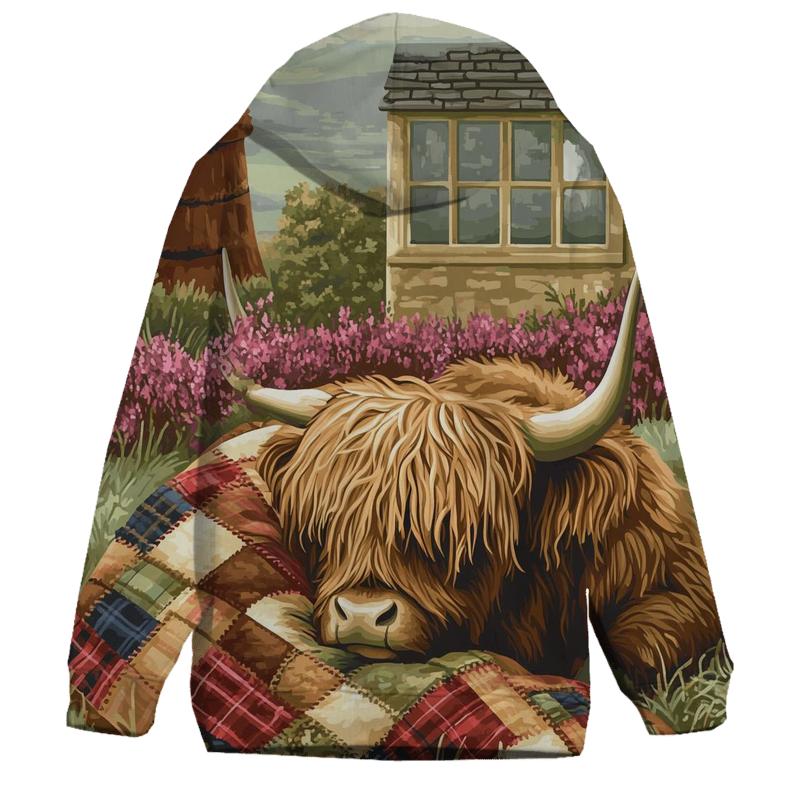 Tartan Quilt Highland Cow Companion zip-up hoodies