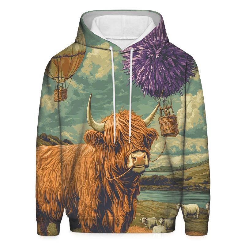 Highland Cow And The Floating Thistle Balloon hoodies fashion
