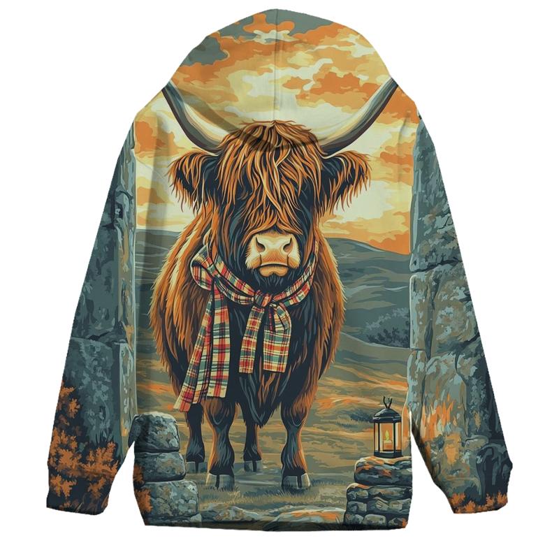 Stone Circle Highland Cow Sentinel zip-up hoodies