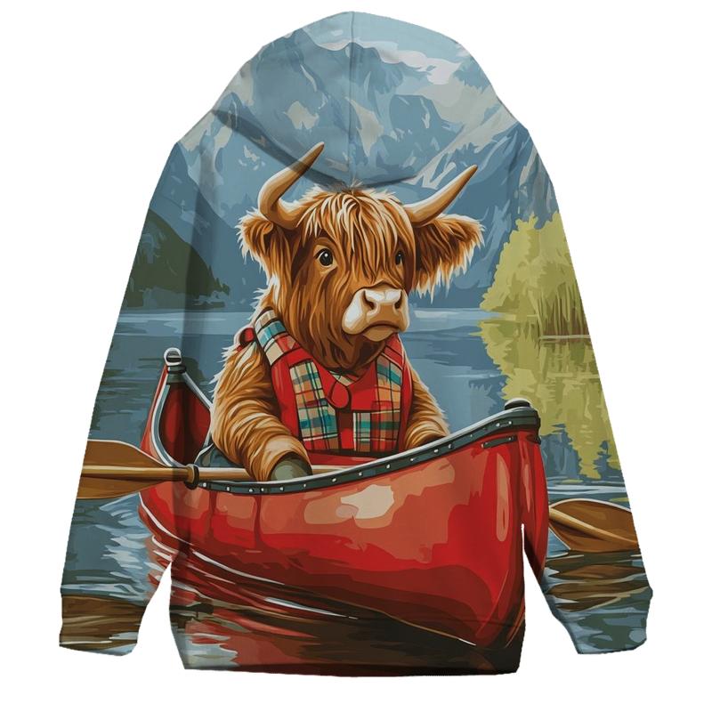 Highland Cow Canoe On The Quiet Loch embroidered hoodies