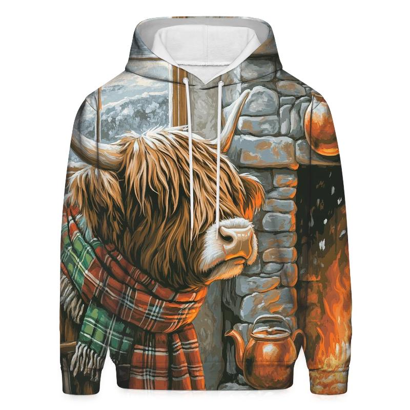 Winter Hearth Highland Cow Portrait heavyweight hoodies