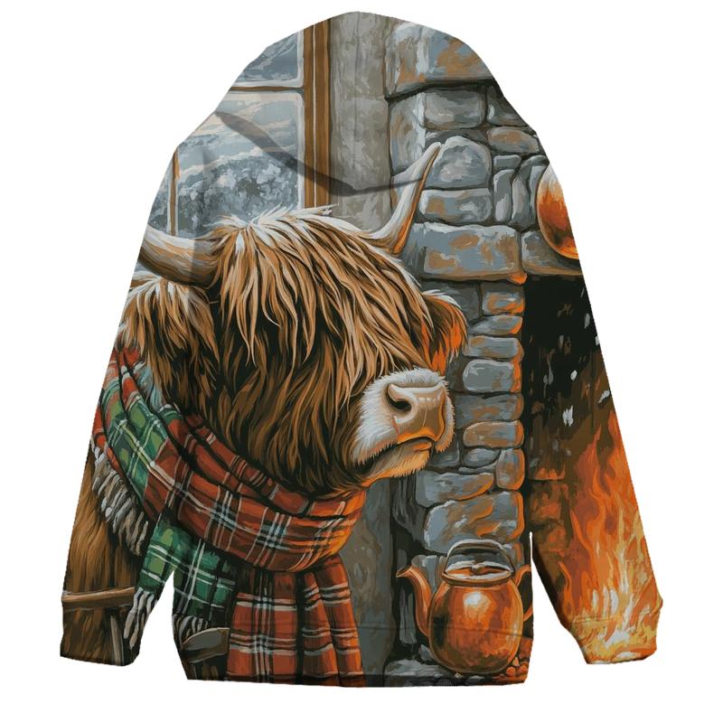 Winter Hearth Highland Cow Portrait heavyweight hoodies