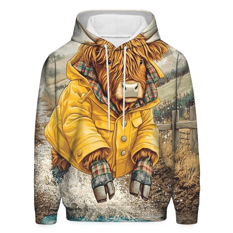 Highland Cow Raincoat And Puddle Jumps printed hoodies