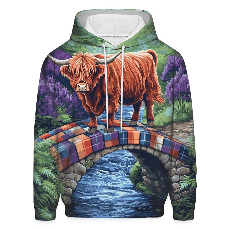 Highland Cow On The Tartan Bridge premium hoodies