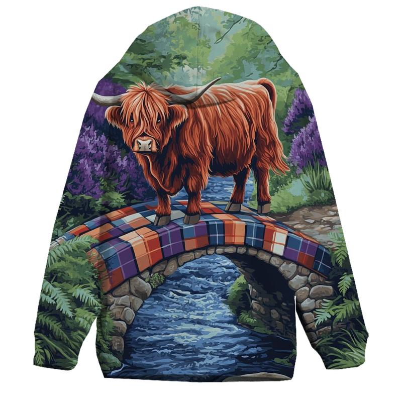Highland Cow On The Tartan Bridge premium hoodies