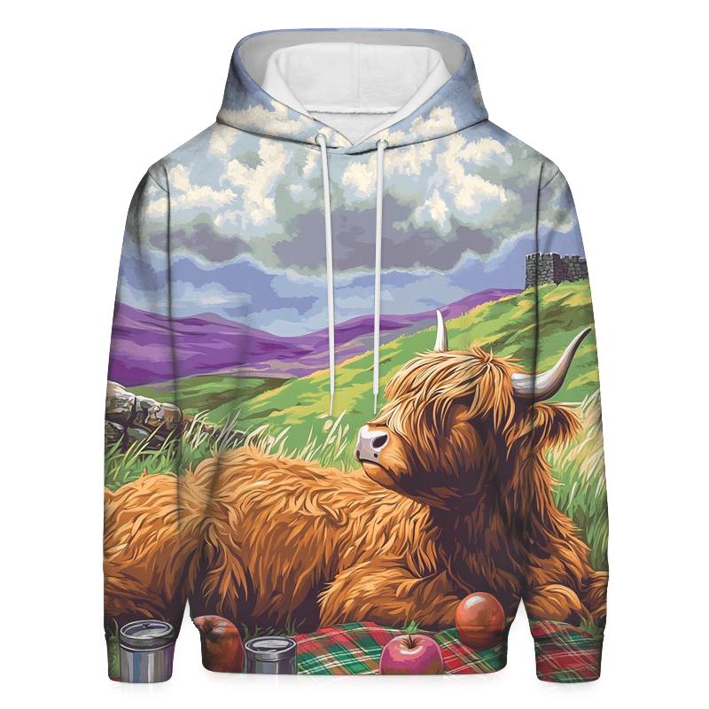 Highland Cow Cloud Watching Picnic zip-up hoodies