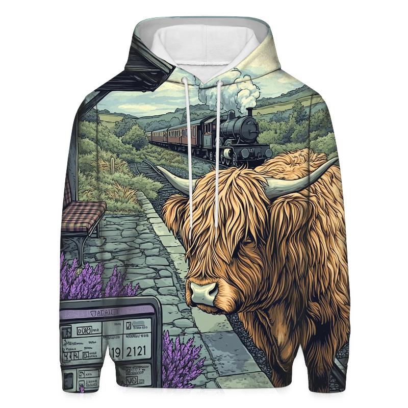 Highland Cow At The Old Railway Halt embroidered hoodies