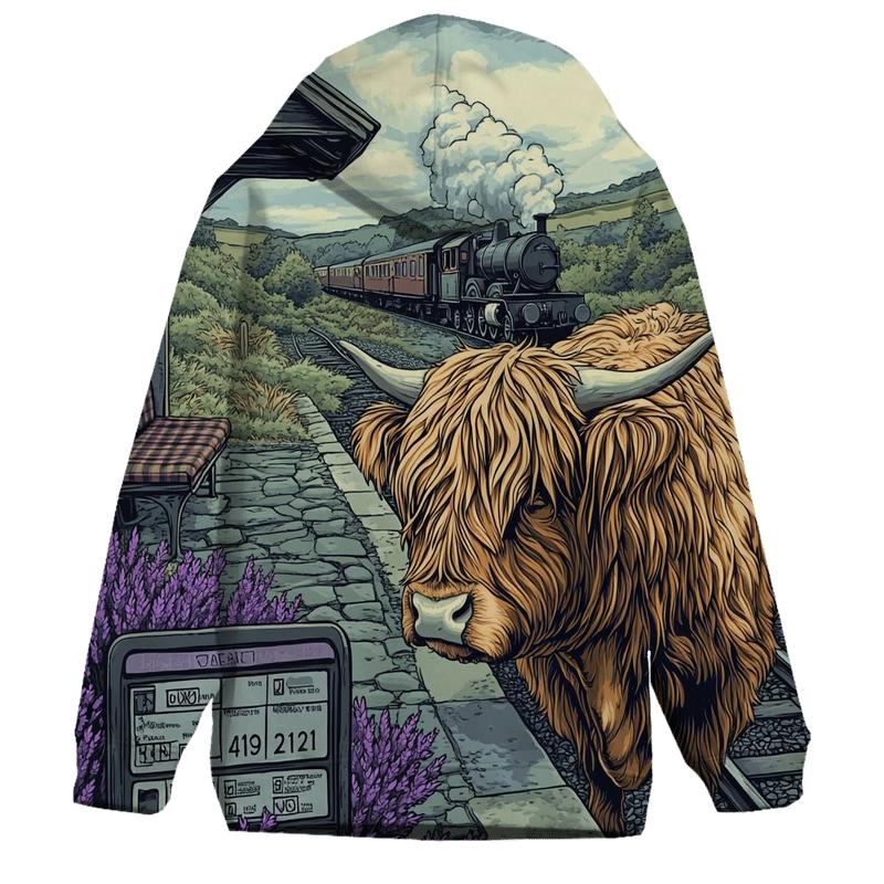 Highland Cow At The Old Railway Halt embroidered hoodies
