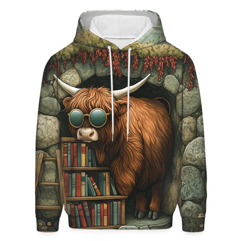 Highland Cow And The Secret Glen Library pullover hoodies