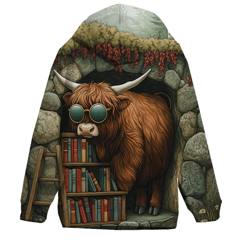 Highland Cow And The Secret Glen Library pullover hoodies