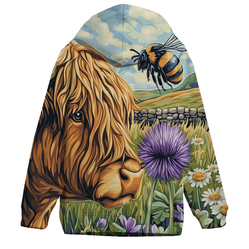 Highland Cow Bee Friend Meadow pullover hoodies