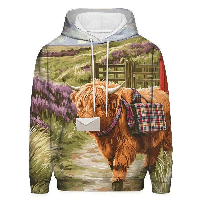 Highland Cow Mail Carrier On The Moor hoodie styles