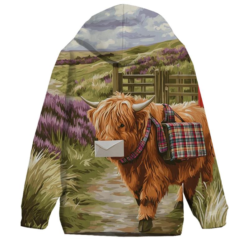 Highland Cow Mail Carrier On The Moor hoodie styles