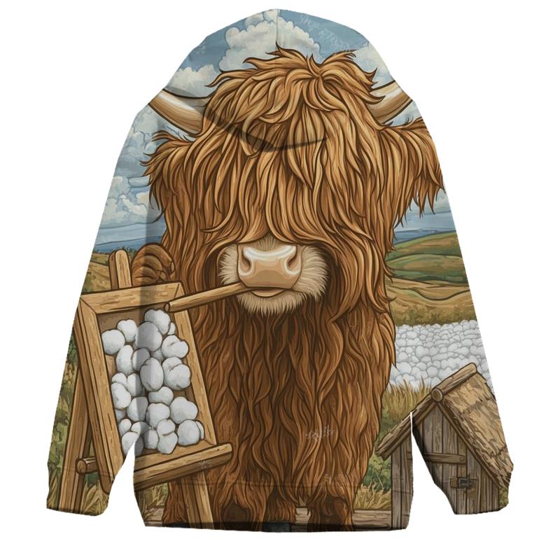 Highland Cow At The Bog Cotton Studio hoodie trends