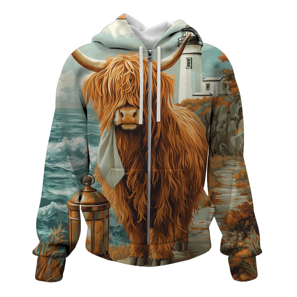 Highland Cow Lighthouse Keeper designer hoodies