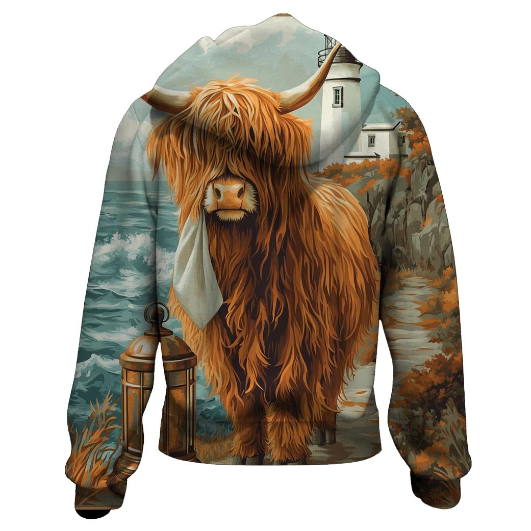 Highland Cow Lighthouse Keeper designer hoodies