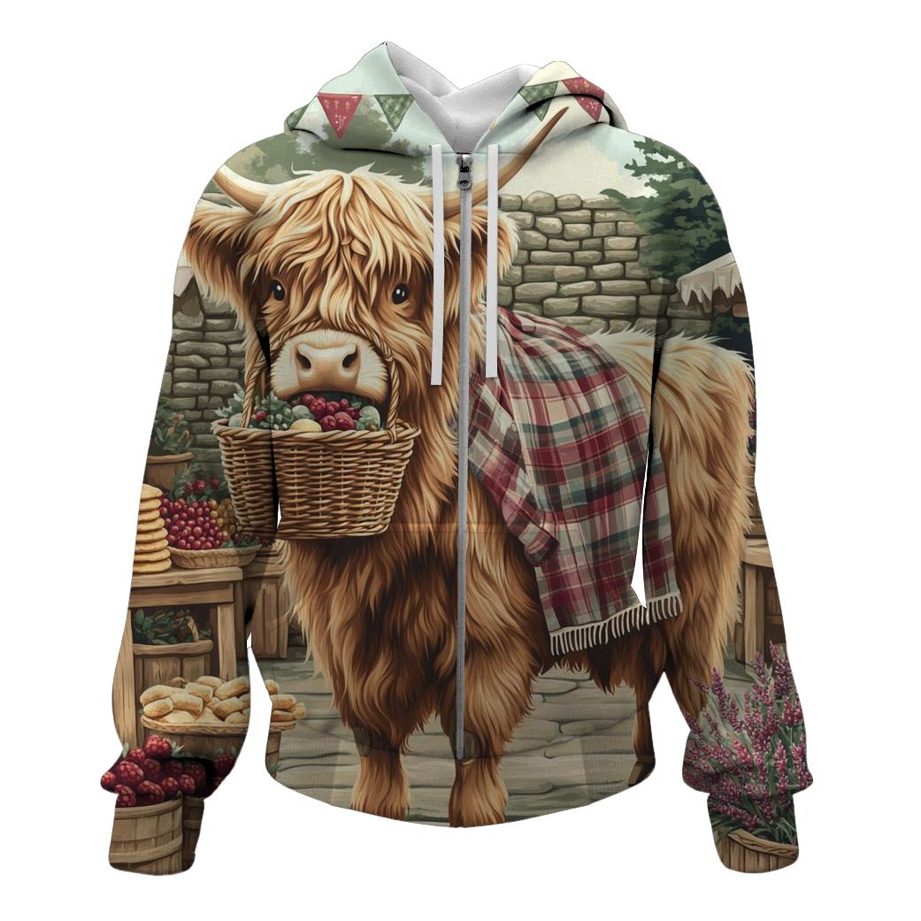 Market Day With Highland Cow Charm premium hoodies