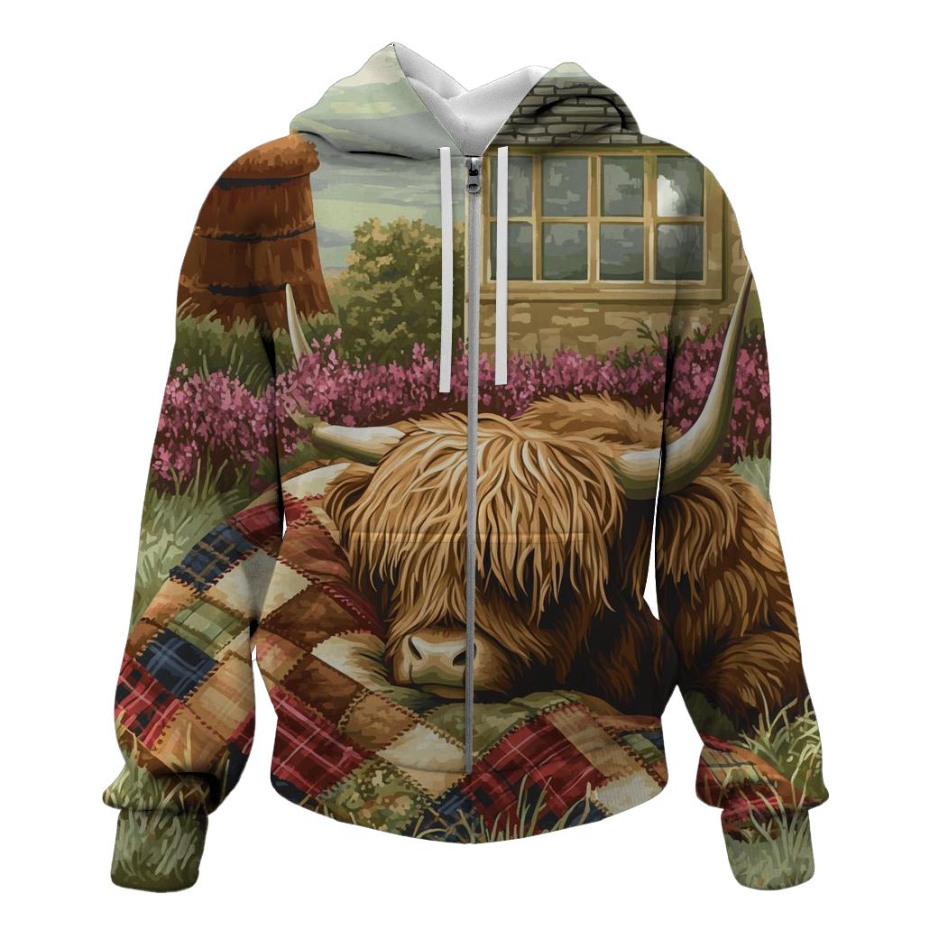 Tartan Quilt Highland Cow Companion lightweight hoodies