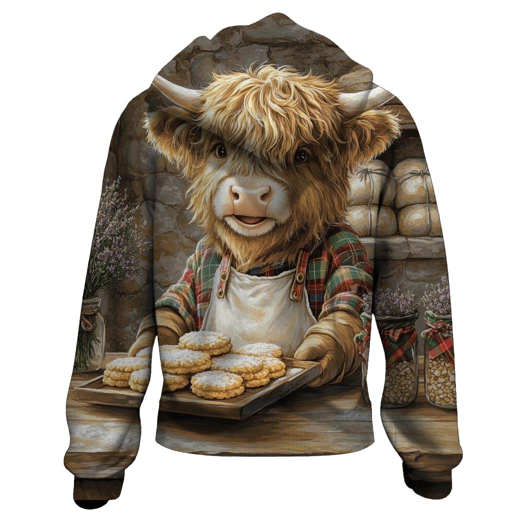 Highland Cow Baker At The Oatcake Stall heavyweight hoodies
