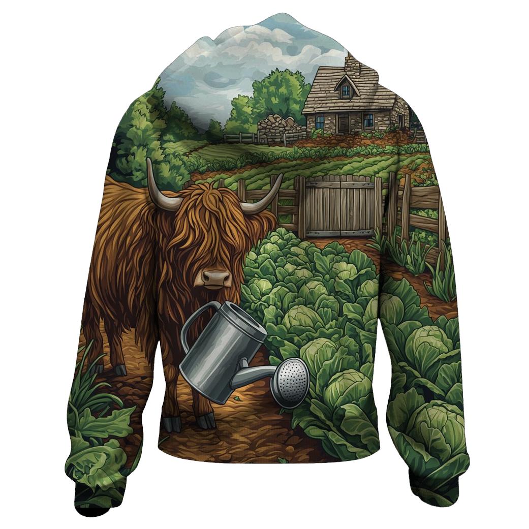Highland Cow Gardener In The Croft Plot graphic hoodies