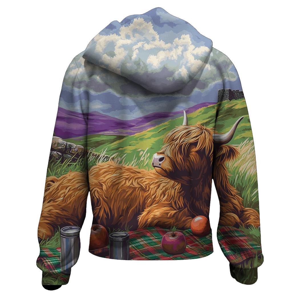 Highland Cow Cloud Watching Picnic embroidered hoodies