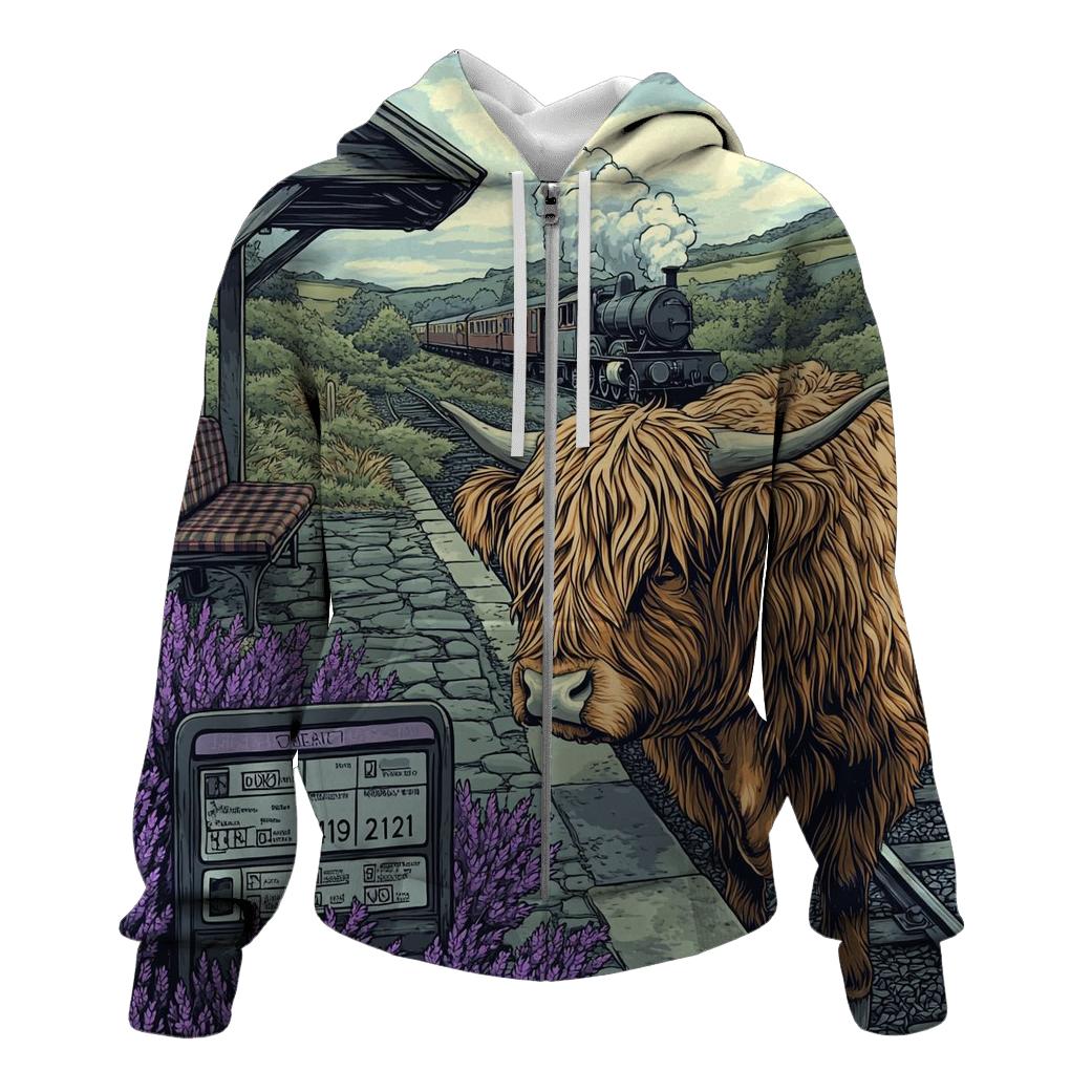 Highland Cow At The Old Railway Halt pullover hoodies