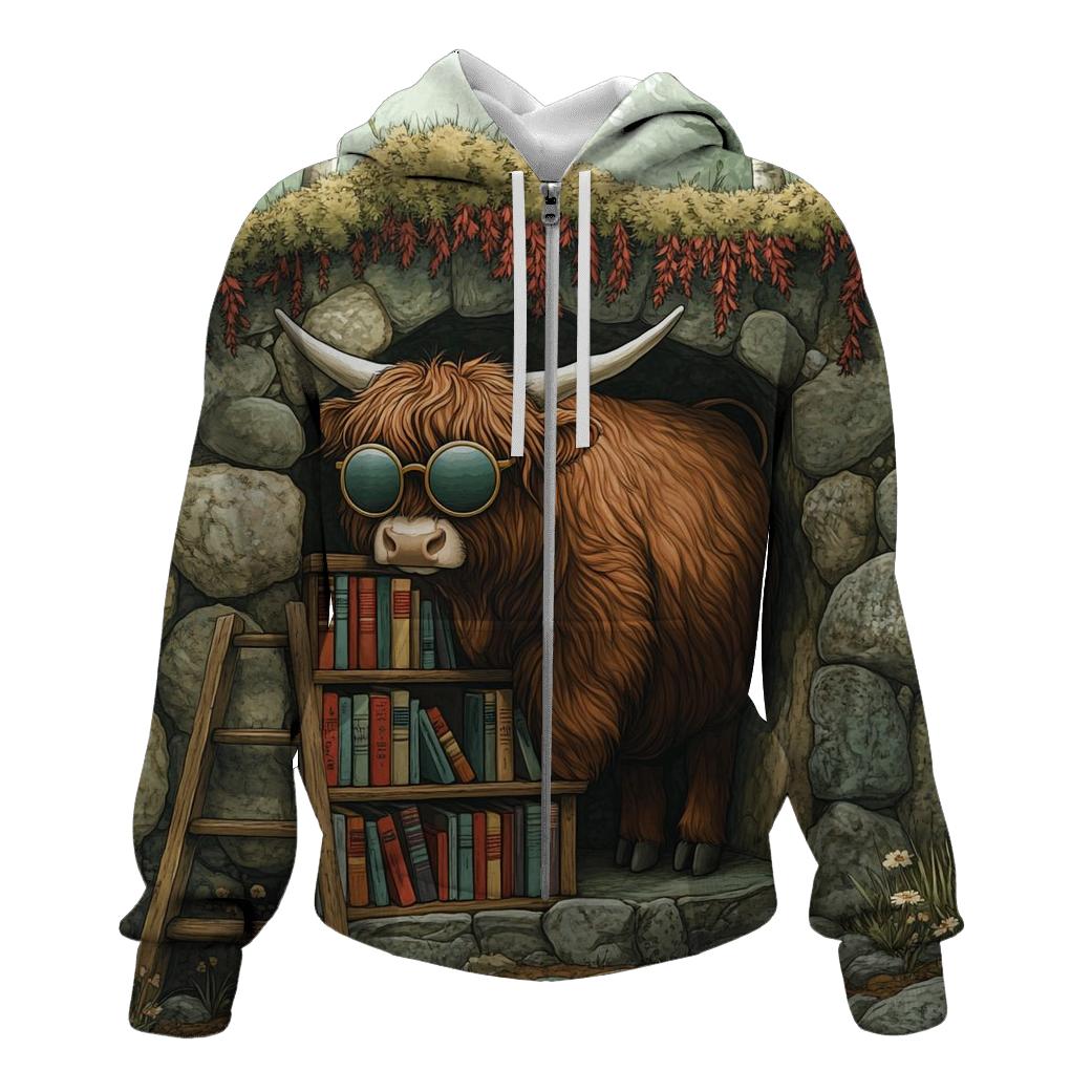 Highland Cow And The Secret Glen Library premium hoodies