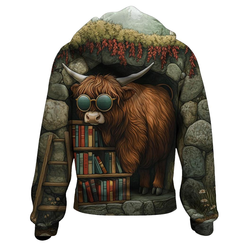 Highland Cow And The Secret Glen Library premium hoodies