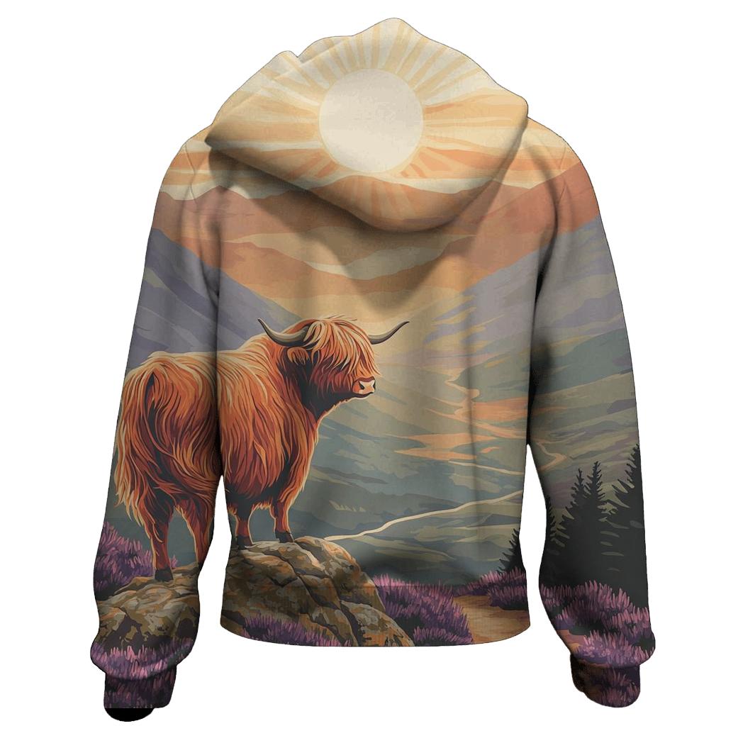 Highland Cow Sunrise On The Ridge custom hoodies
