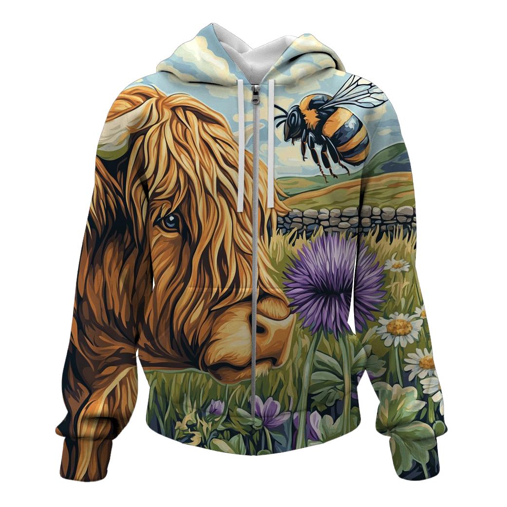 Highland Cow Bee Friend Meadow hoodie trends