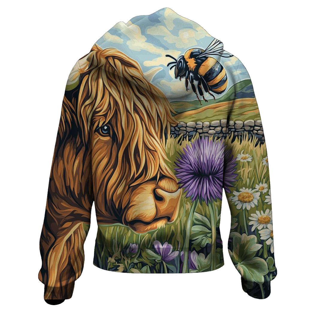 Highland Cow Bee Friend Meadow hoodie trends