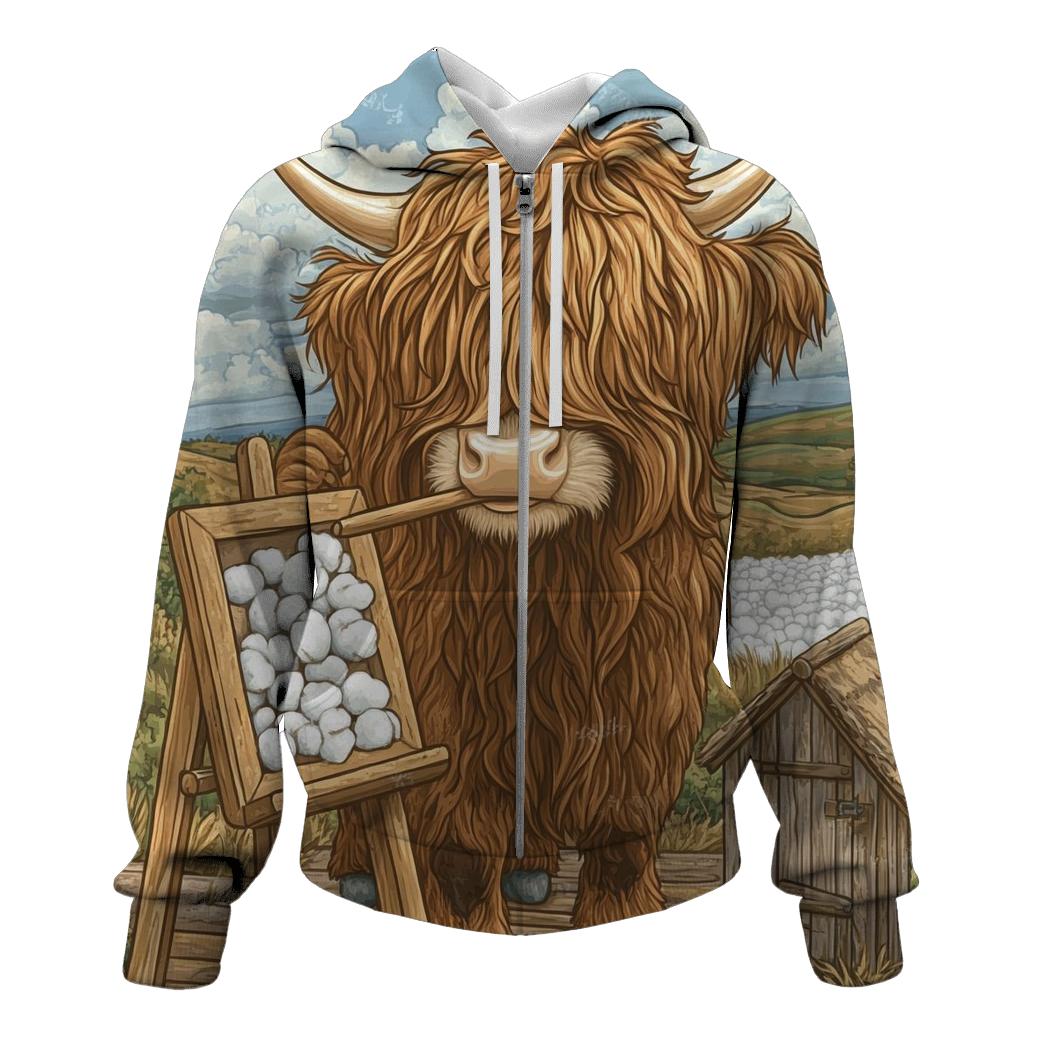 Highland Cow At The Bog Cotton Studio lightweight hoodies