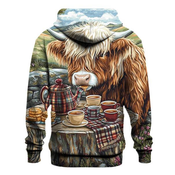 Storybook Tea Time Highland Cow embroidered hoodies