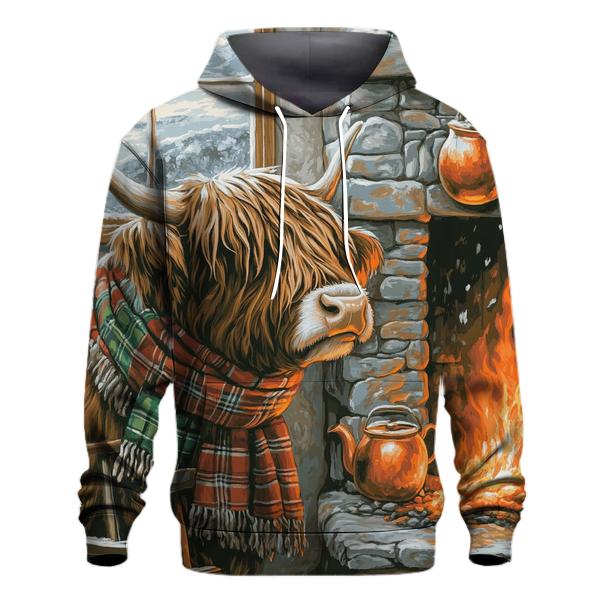 Winter Hearth Highland Cow Portrait hoodie trends