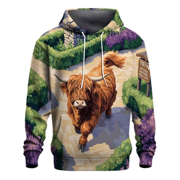 Highland Cow In The Heather Maze pullover hoodies