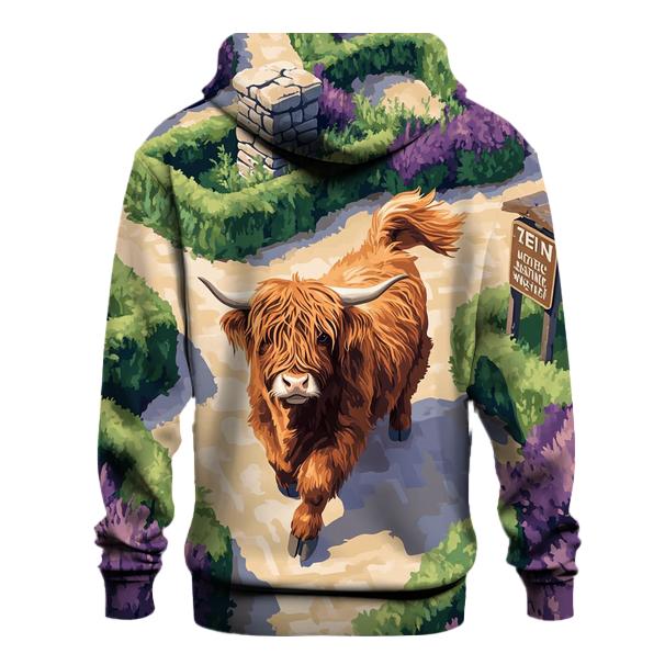 Highland Cow In The Heather Maze pullover hoodies