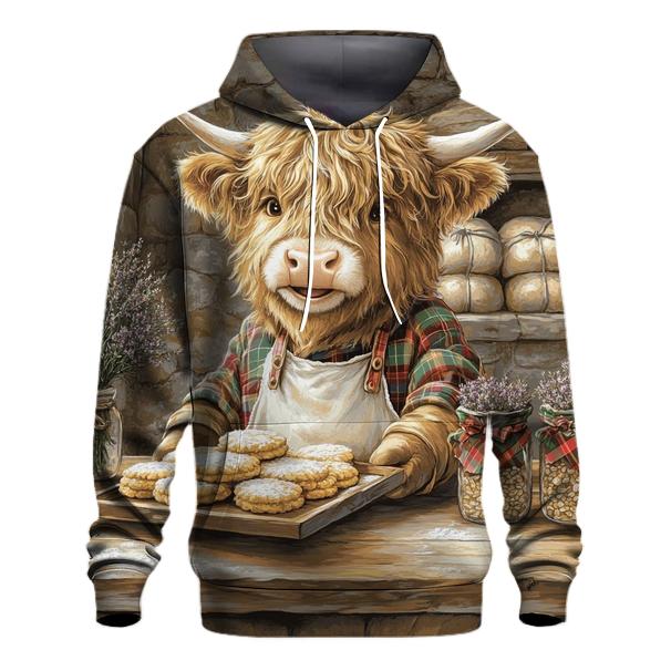 Highland Cow Baker At The Oatcake Stall zip-up hoodies