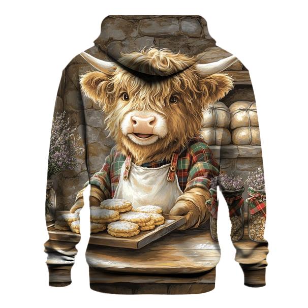 Highland Cow Baker At The Oatcake Stall zip-up hoodies