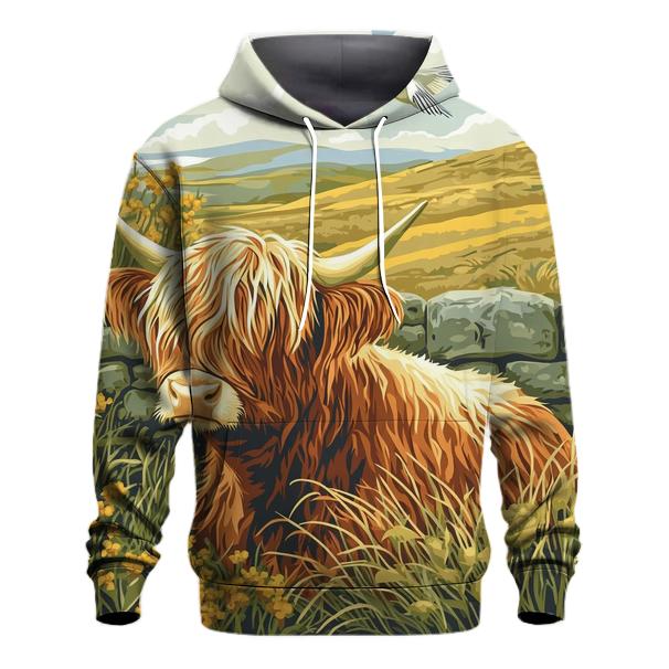 Skylark Serenade Highland Cow Scene lightweight hoodies