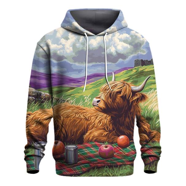 Highland Cow Cloud Watching Picnic hoodies fashion