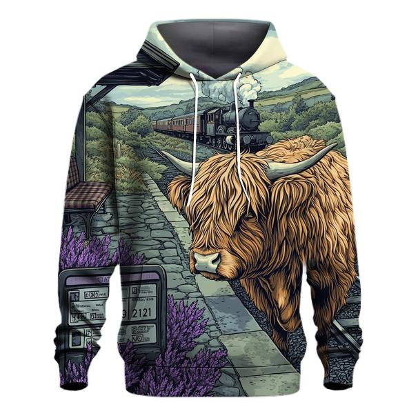 Highland Cow At The Old Railway Halt premium hoodies