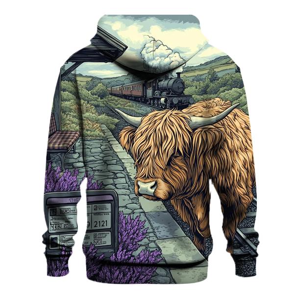 Highland Cow At The Old Railway Halt premium hoodies