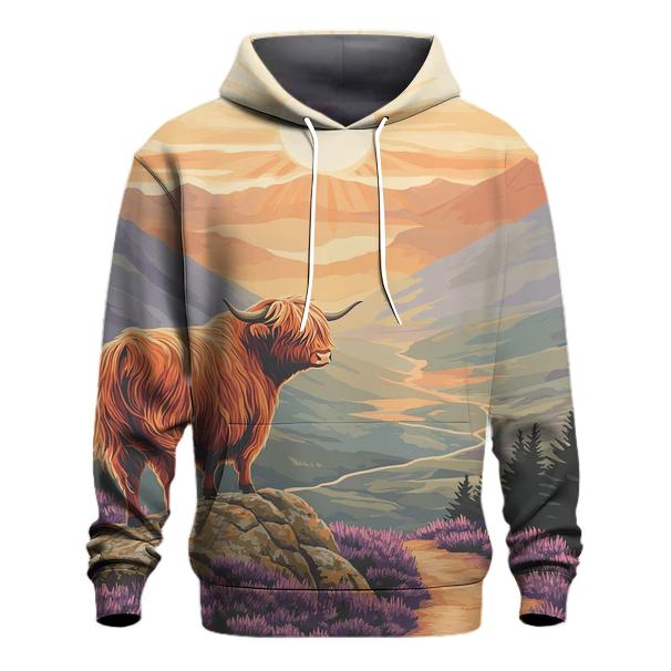 Highland Cow Sunrise On The Ridge graphic hoodies