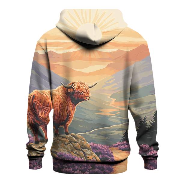 Highland Cow Sunrise On The Ridge graphic hoodies